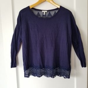 Joie Navy Lace Back Lightweight Long Sleeve Top